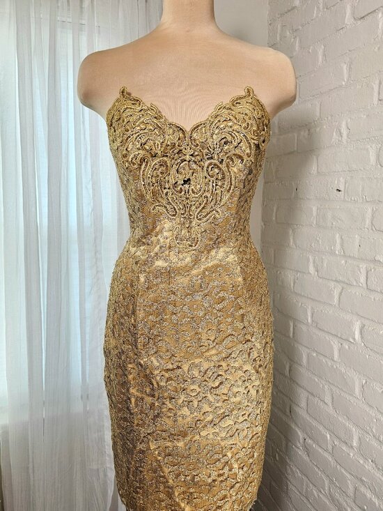 Jessica McClintock Dresses & Skirts - Vintage Jessica McClintock Gold Lace Dress Set Formal Evening Dress US 4
